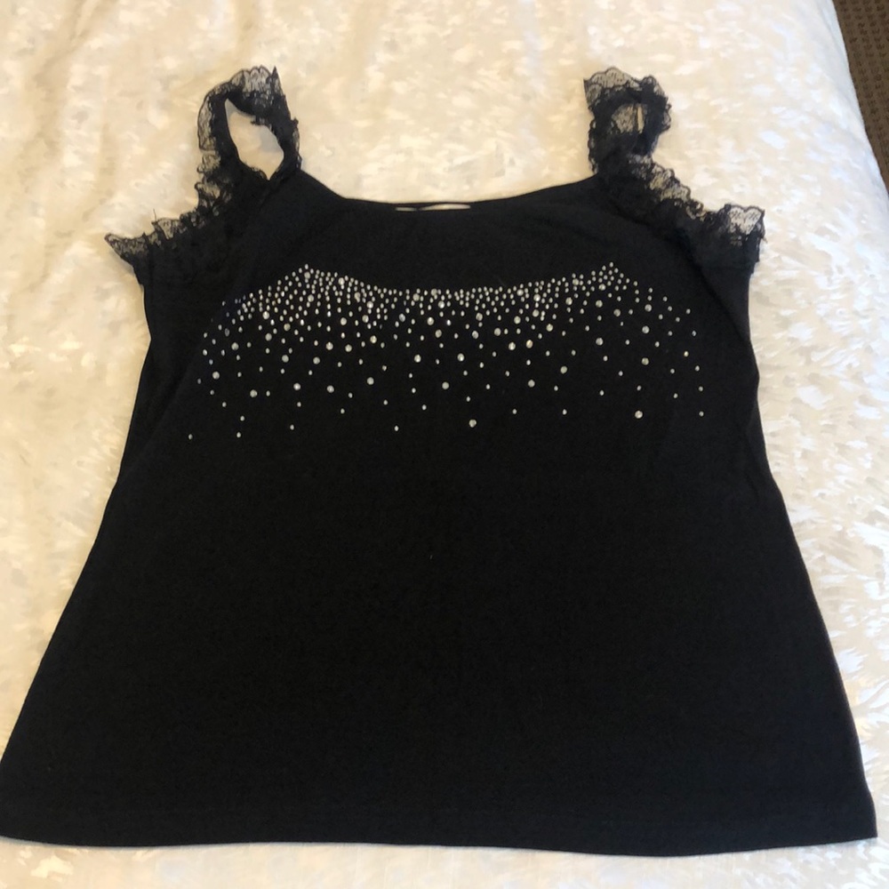 Black embellished tank with lace trim xl cami